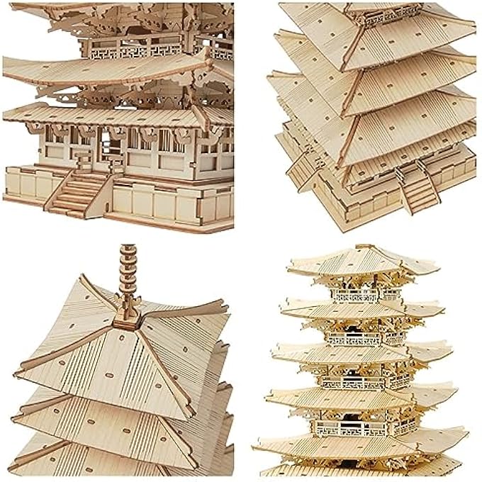 3D PUZZLES WOODEN MECHANICAL MODEL KITS DIY 5-TIER PAGODA CRAFT SETS CREATIVE PUZZLE SETS ADULTS FOR BUILDING - Image 4